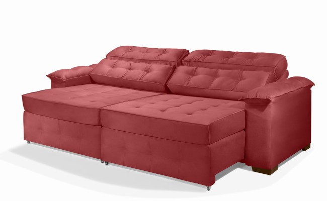 Sofá Retrátil e Reclinável 2,50m ESTILO ESTOFADOS - PARIS 2 módulos com Velusoft D33 "VERMELHO"