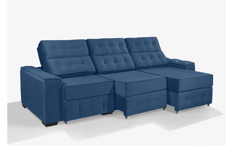 Sofá Retrátil e Reclinável 3,80m ESTILO ESTOFADOS - PARIS 3 módulos com Velusoft D33 "Azul" Sofá Retrátil e Reclinável 3,80m ESTILO ESTOFADOS - PARIS 3 módulos com Velusoft D33 "Azul"