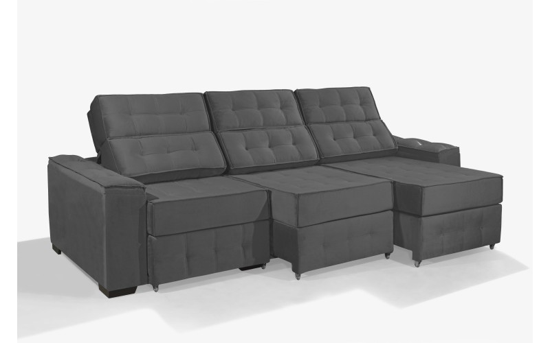 Sofá Retrátil e Reclinável 3,20m ESTILO ESTOFADOS - PARIS 3 módulos com Velusoft D33 "CINZA"