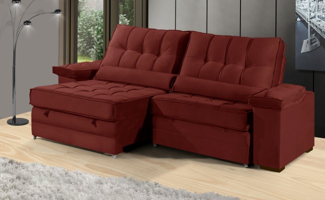 Sofá Retrátil Reclinável TOGO 2,50m ESTILO ESTOFADOS - França Velusoft COR "VERMELHO"