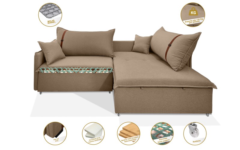 Sofá Valence Slim sem Caixa Premium 2.00m SoftGel 33  Linho Marrom